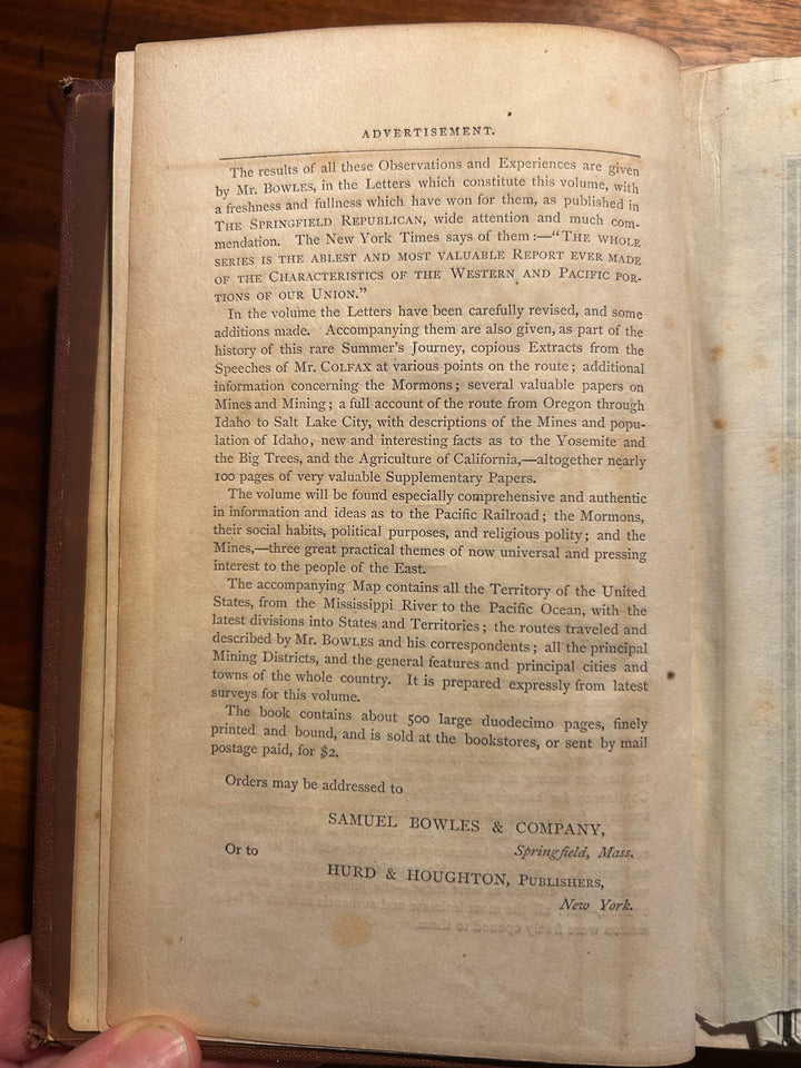 Across the Continen: A Summer's Journey in the Rocky Mountains, the Mormons, and the Pacific States, with Speaker Colfax t by Bowles 1865