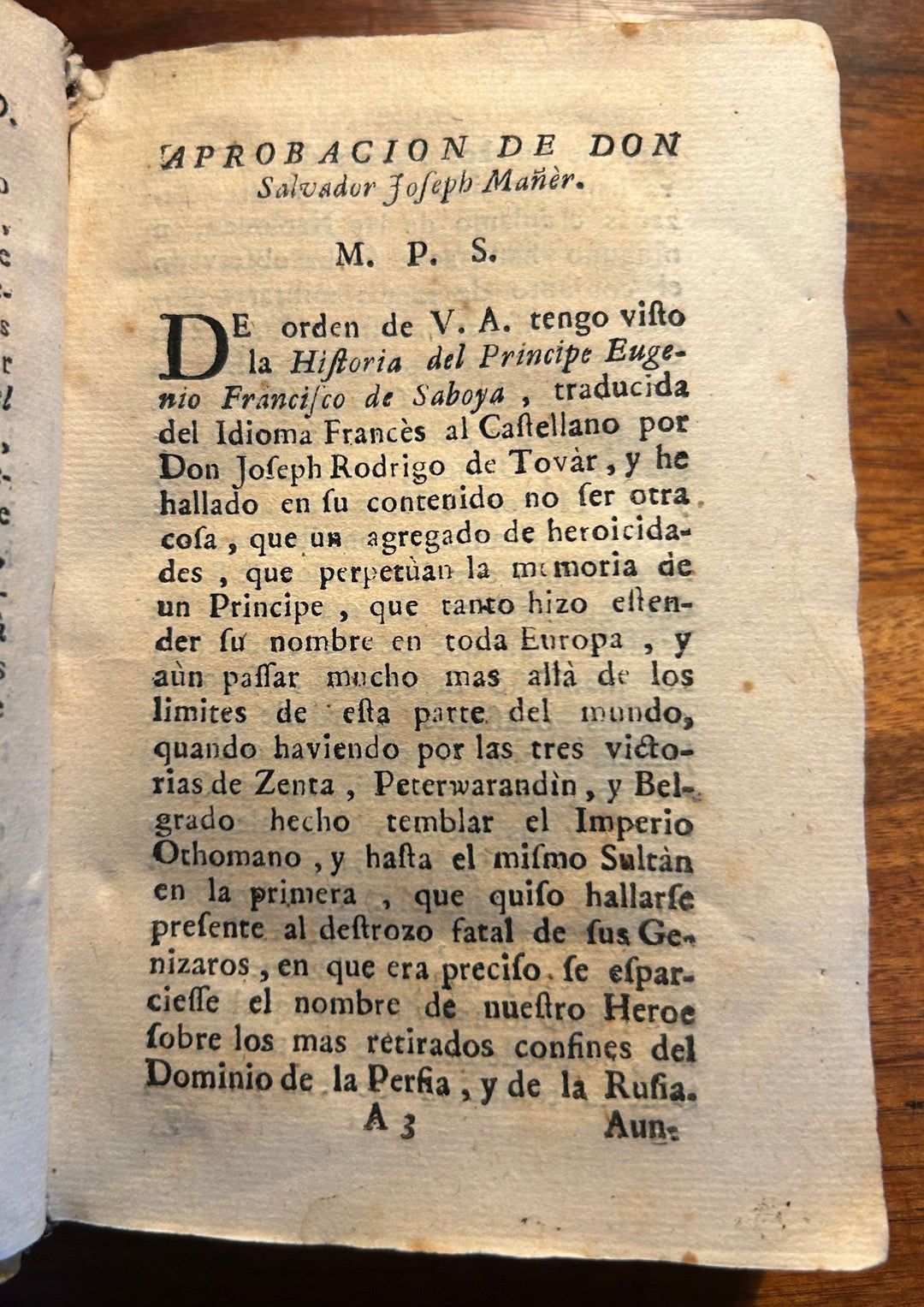 Historia del Principe Eugenio Francisco de Saboya translated from French to Spanish by Don Joseph Rodrigo de Tovar 1734