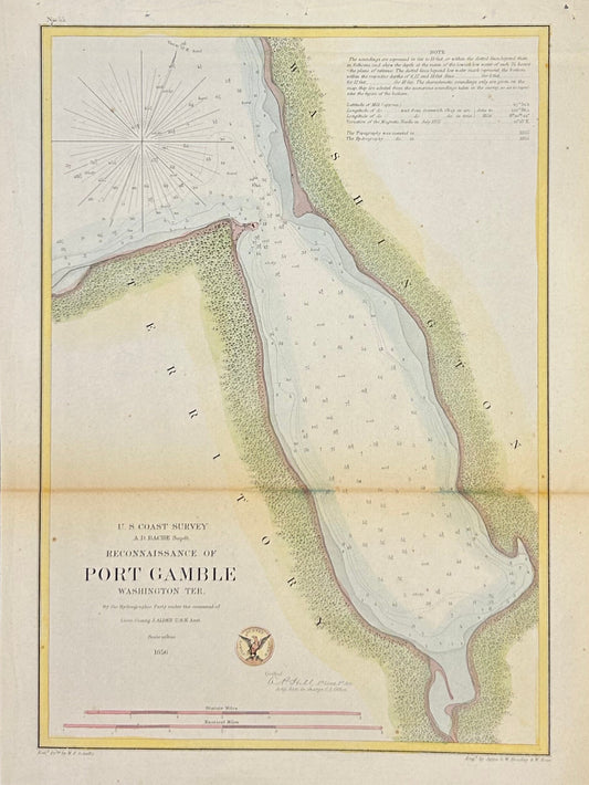 U.S. Coast Survey Reconnaissance of Port Gamble, Washington Territory, Colored 1856