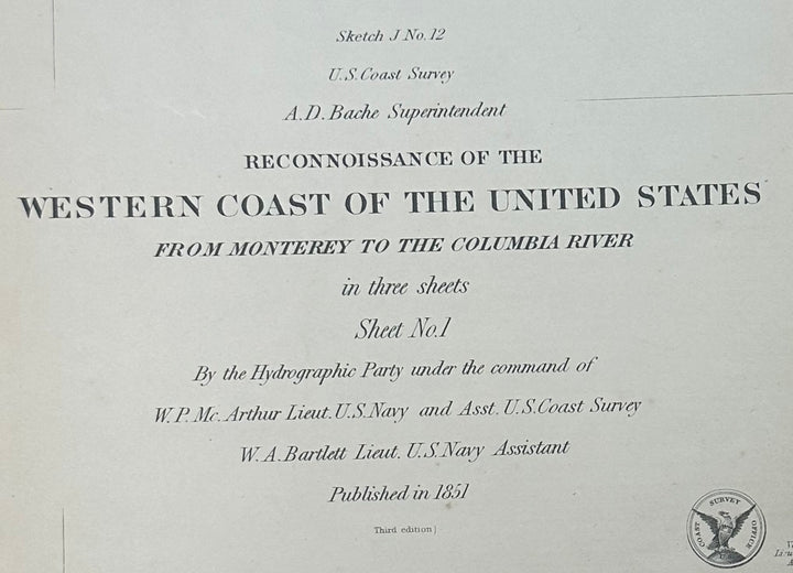 Reconnaissance of the Western Coast of the U.S. Sheet No. 1, 1851 U.S. Coast Survey