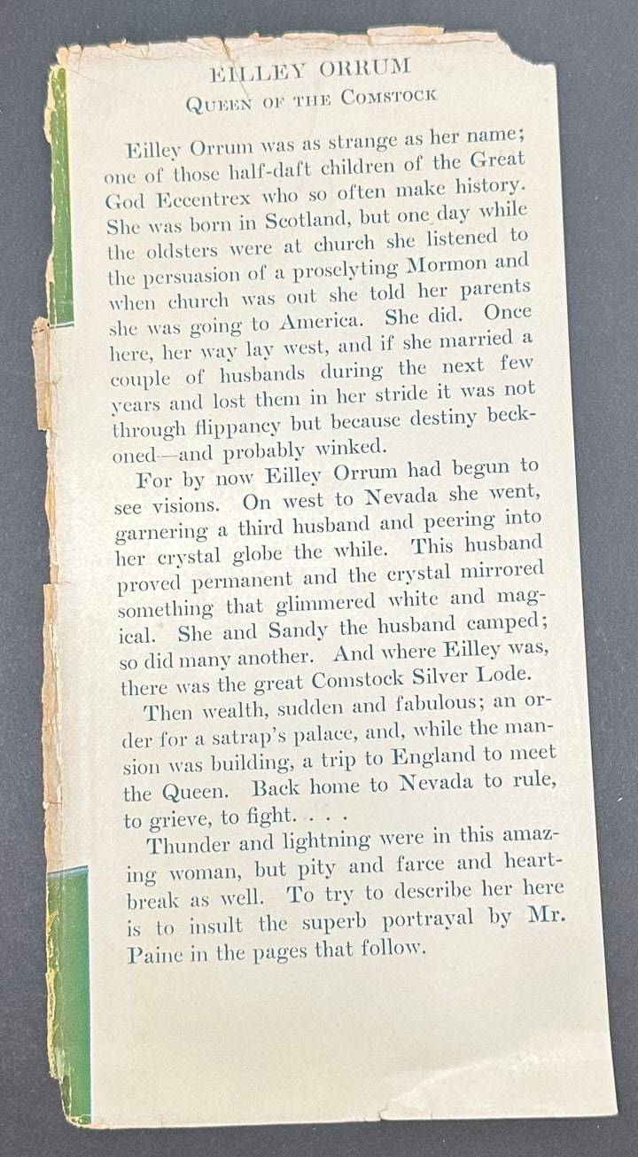 Eilley Orrum Queen of the Comstock by Swift Paine 1929