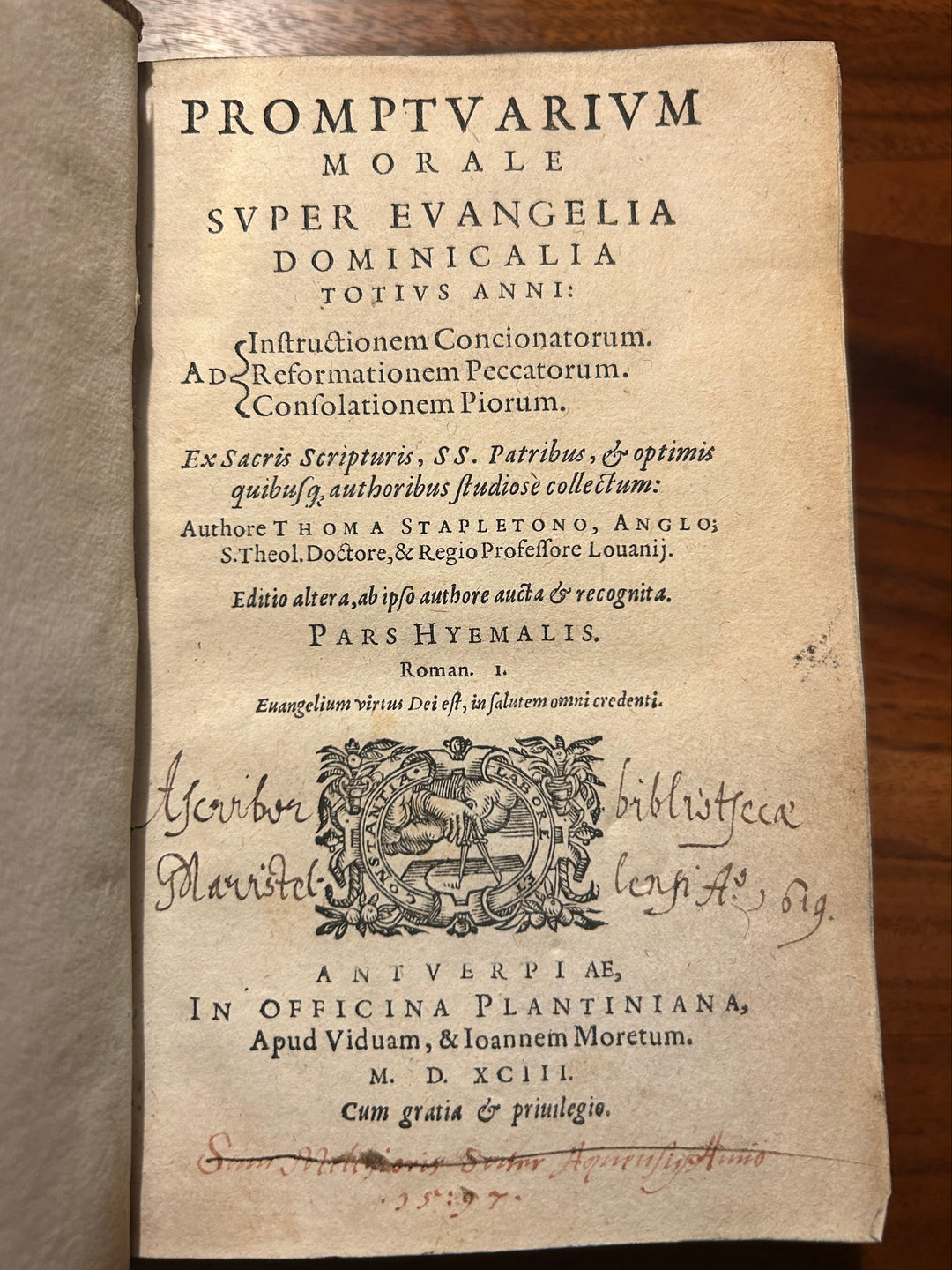 PROMPTVARIVM MORALE SVPER EVANGELIA DOMINICALIA 1593