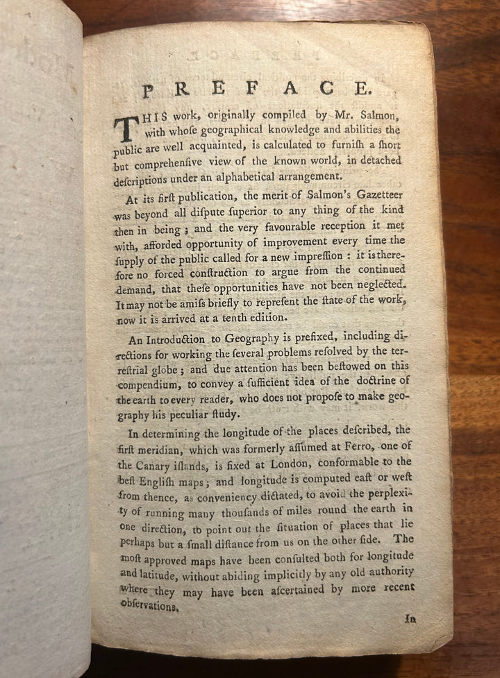 The Modern Gazetteer: Or A Short View of the Several Nations of the World. Absolutely necessary for the rendering of Public News and other Historical Occurences, intelligible and entertaining by Salmon Thomas 1782 Tenth Edition