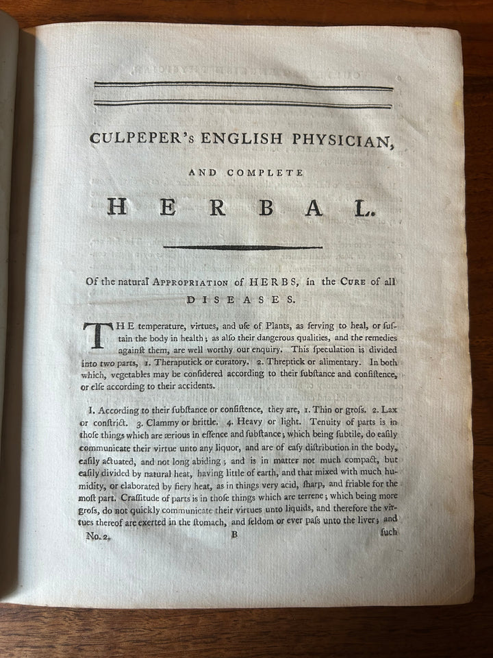 Culpepper's English Physician; and Complete Herbal By E. Sibly, Printed in London 1789