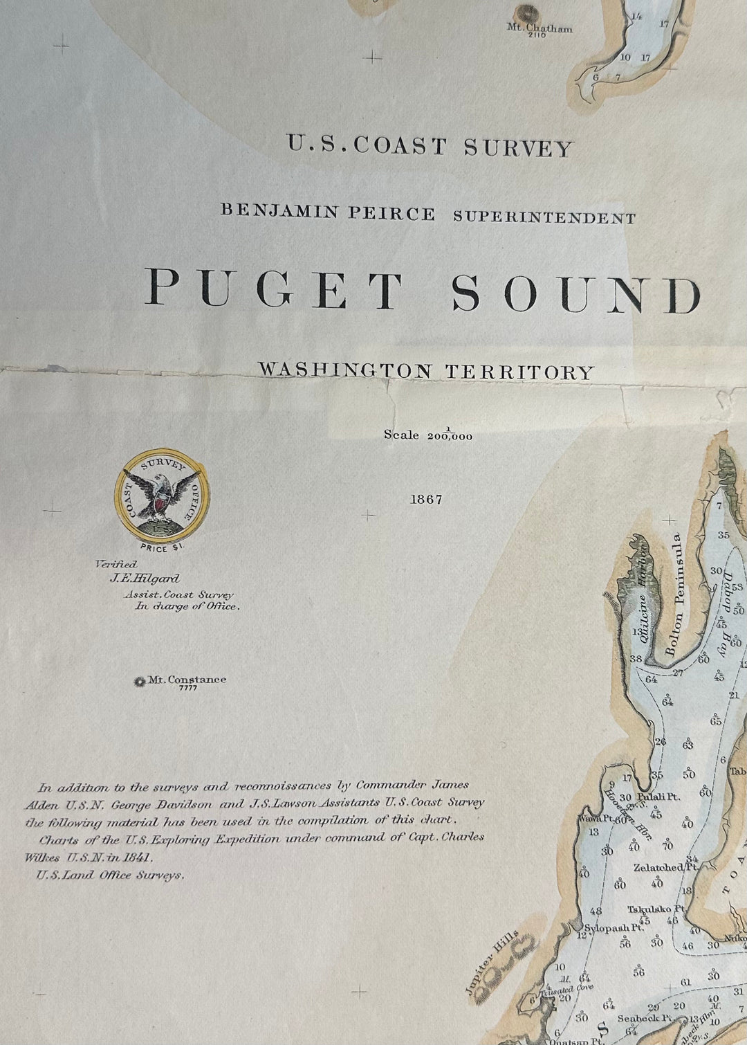 Puget Sound U.S. Coast Survey Maritime Map, 1867