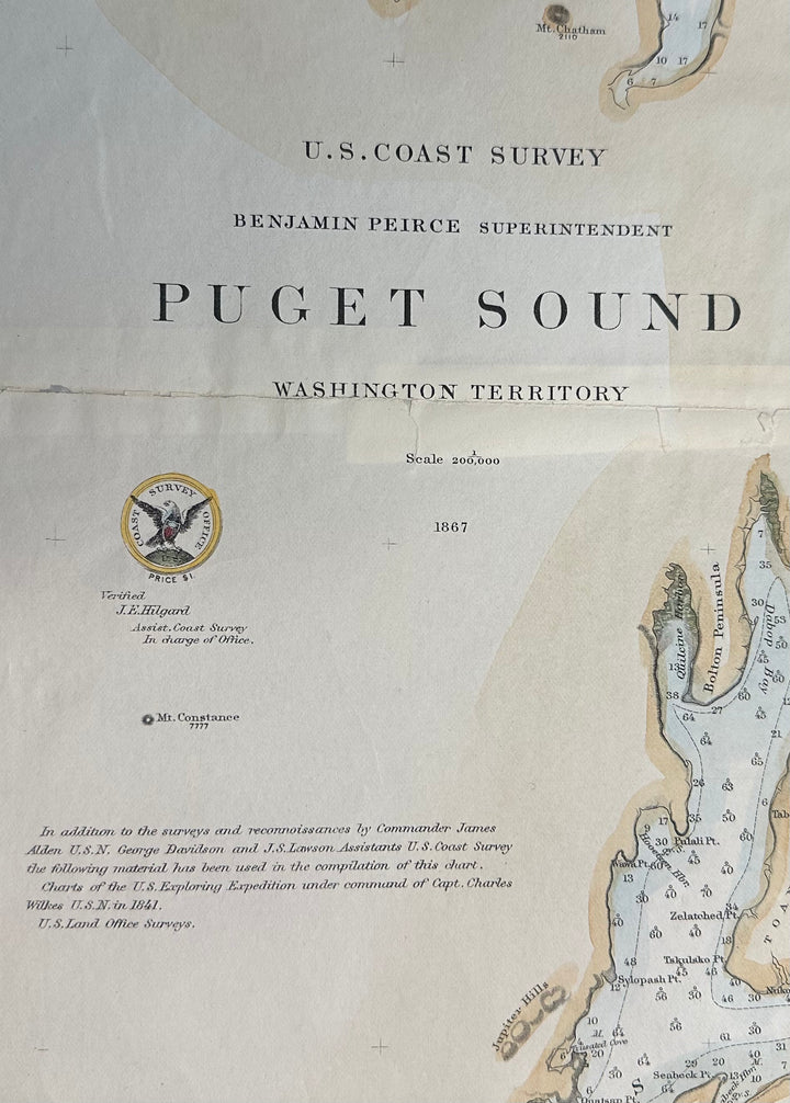 Puget Sound U.S. Coast Survey Maritime Map, 1867