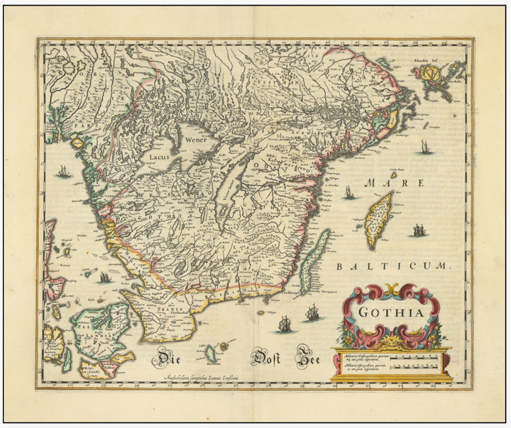 Gothia published in London circa 1640 by Mercator/Jansson- FRAMED